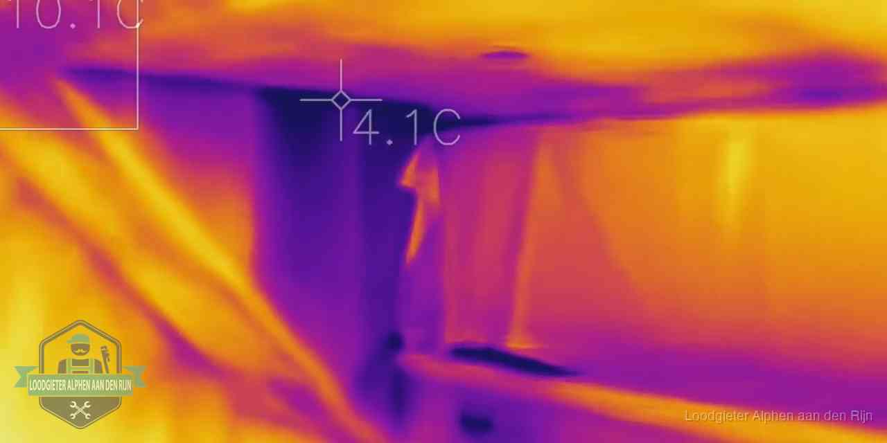 Thermografie bij lekdetectie in Alphen aan den Rijn Warmtebeeldopname van een vloerconstructie tijdens lekdetectie in Alphen aan den Rijn